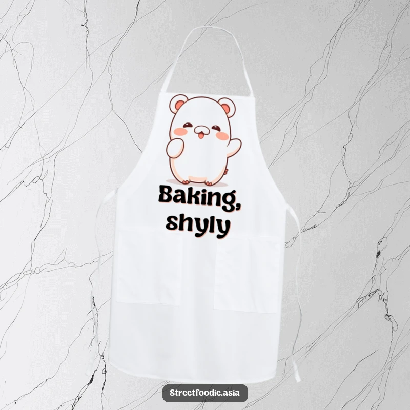 Funny Apron showcasing a shy bao character offering a small, sweet wave, perfect for adding gentle humor to cooking.