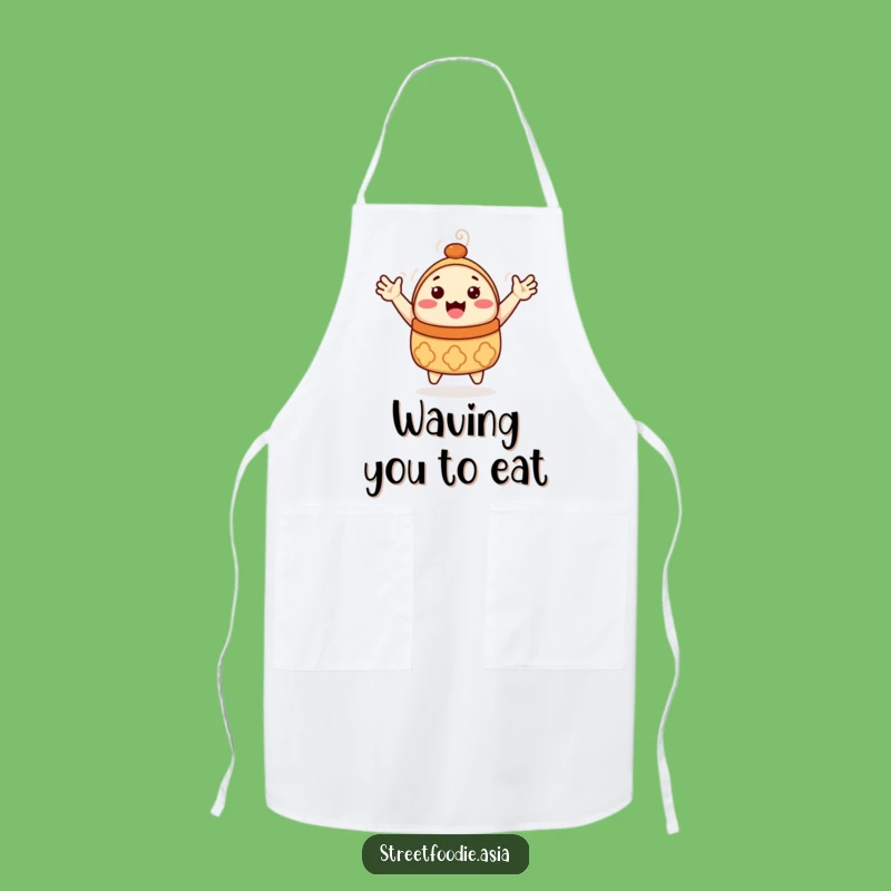 Funny Dim Sum Apron: Waving Chef Character, Hilarious Kitchen Gift