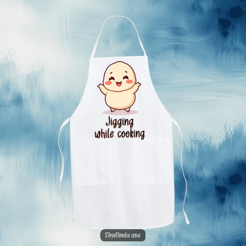 Funny Dumpling Apron: A chef apron featuring a smiling dumpling character doing a happy jig. Makes cooking fun, a funny gift.