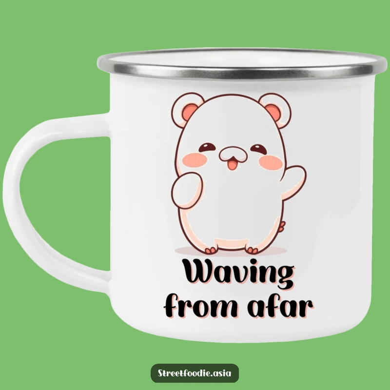 Funny Shy Bao Wave Enamel Camping Mug: Gentle Greetings for Outdoor Adventures
