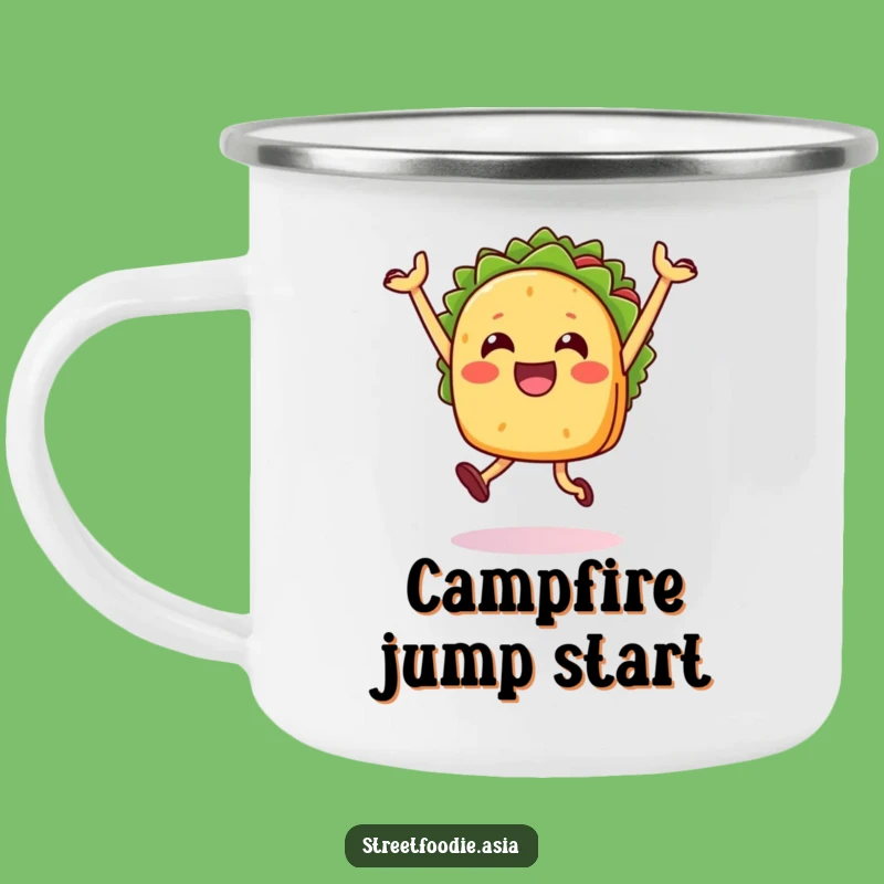 Funny Taco Jump Camping Mug: Festive Companion for Adventures, Great Mexican Food Gift