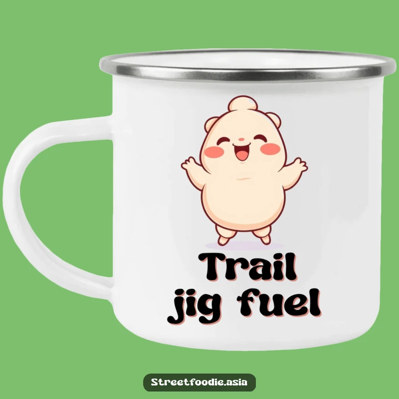 Funny Dumpling Jig Enamel Camping Mug: Adventure Fuel with Character Art