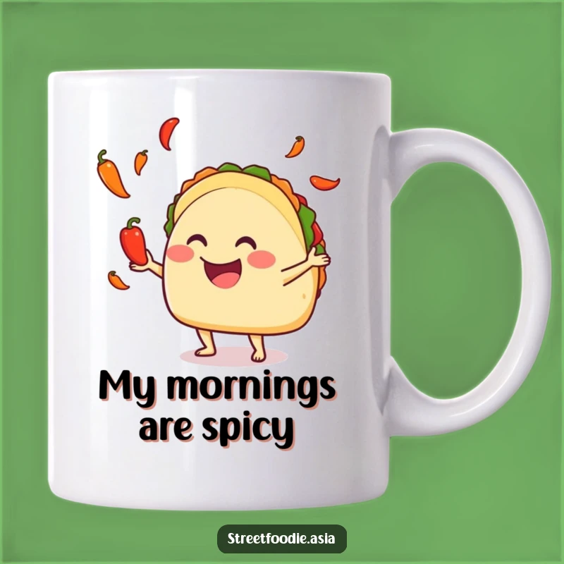 Funny Juggling Taco Mug, Happy Pepper Character Gift for Taco Lovers Who Love Heat