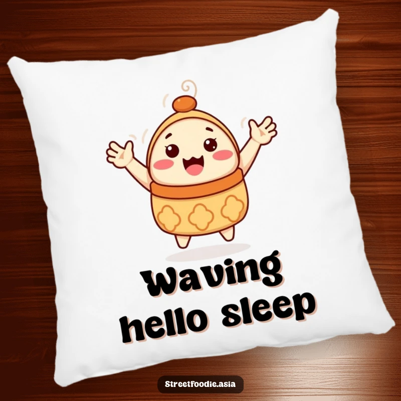 Funny Dim Sum Pillow: A plush pillow featuring a happy dim sum character with tiny arms waving. Cozy and cheerful, a funny gift.