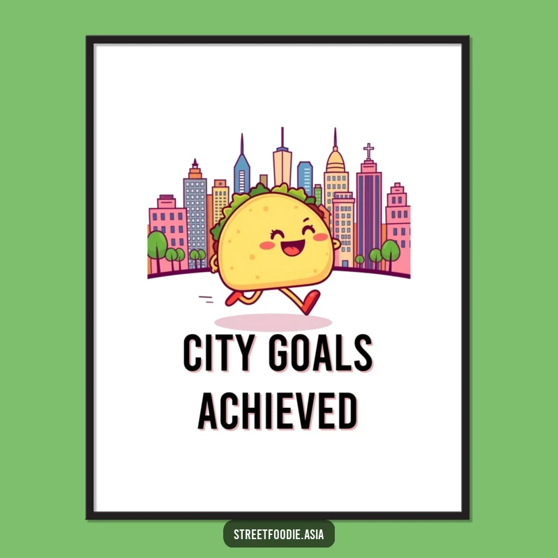 Funny Taco Cityscape Sprint Digital Print: Instant Humorous Wall Art Decor Gift