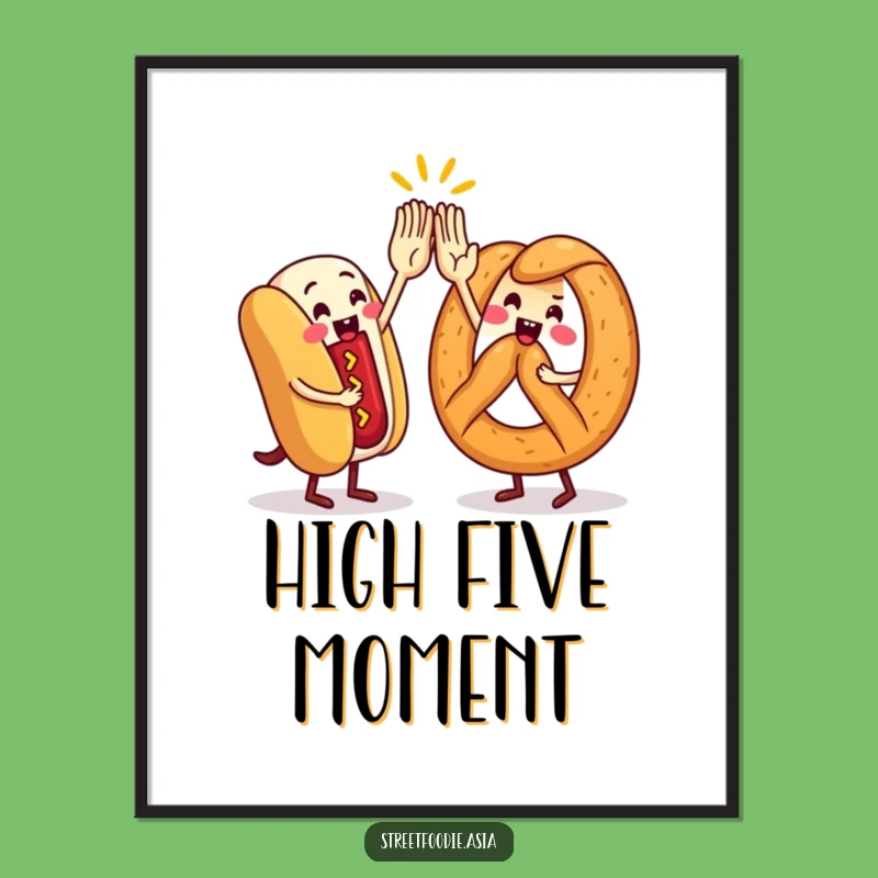 Funny Street Food High-Five Digital Art: Instant Festive Decor for Food Lovers