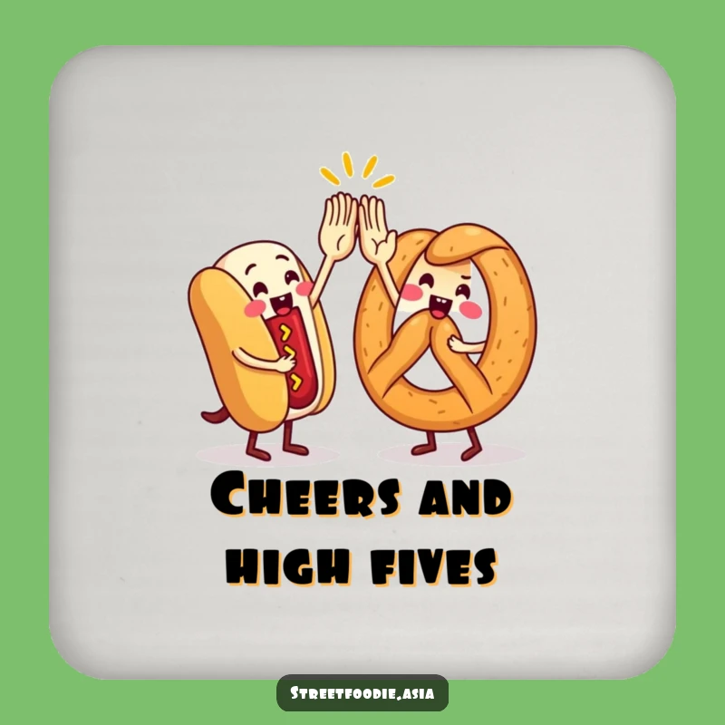 Funny Street Food High-Five Coasters: Protect Surfaces with Foodie Fun