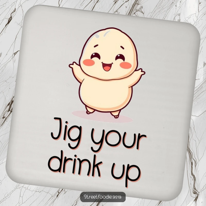 Funny Dumpling Coasters: A set featuring a smiling dumpling character doing a happy jig. Protects tables with humor. A funny gift.
