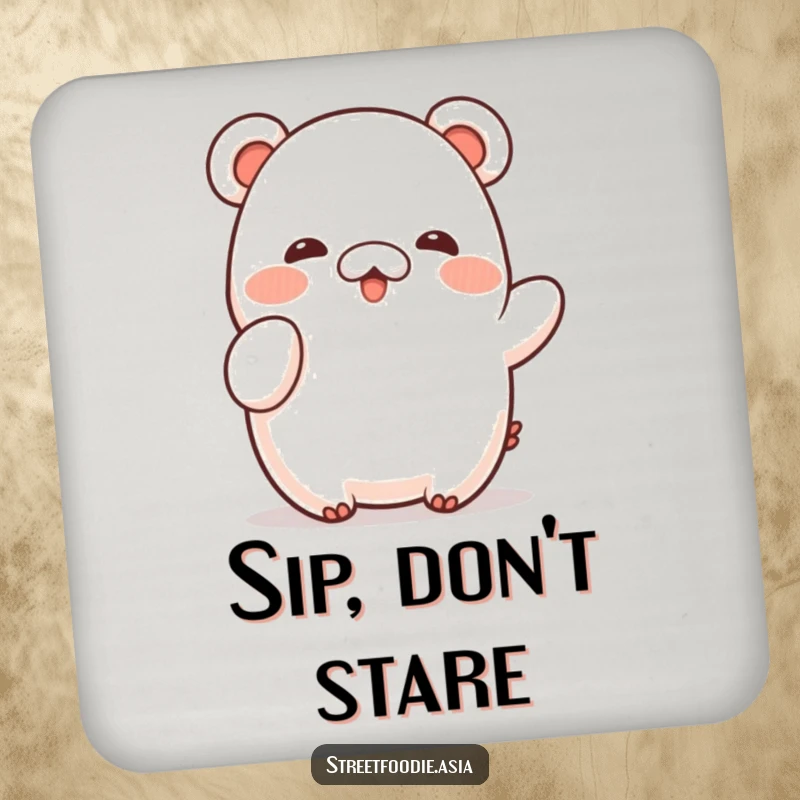 Funny Coaster featuring a shy bao character doing a small wave, offering surface protection with a gentle, humorous design.
