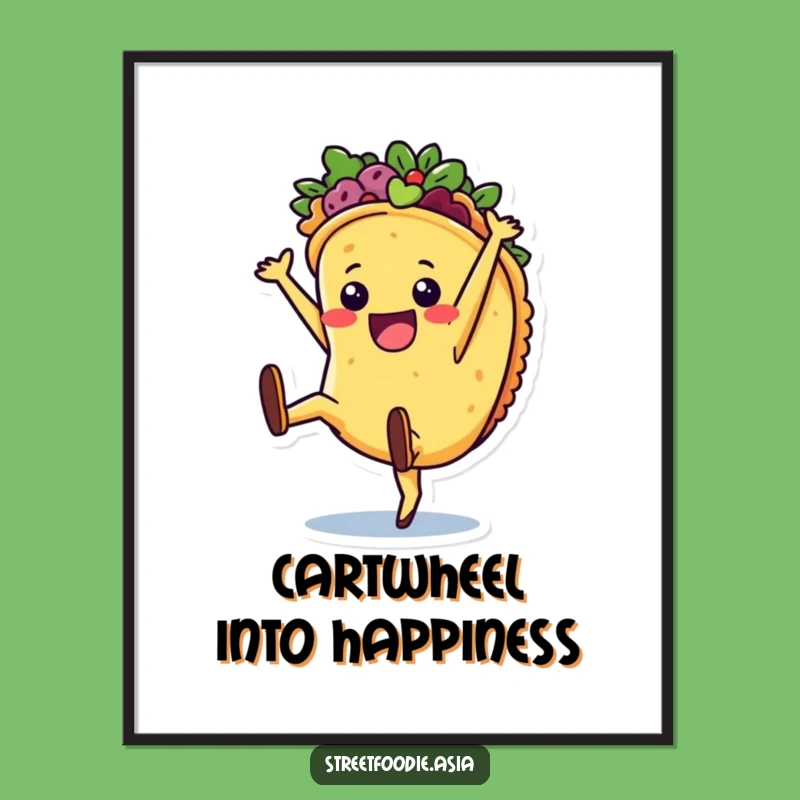 Funny Taco Cartwheel Poster: Vibrant Wall Art for a Festive Atmosphere