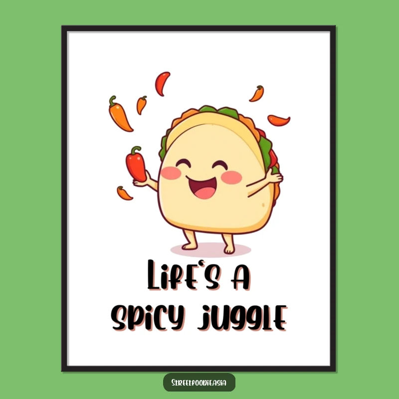 Funny Juggling Taco Poster, Vibrant Pepper Art, Delightful Hilarious Gift Decor