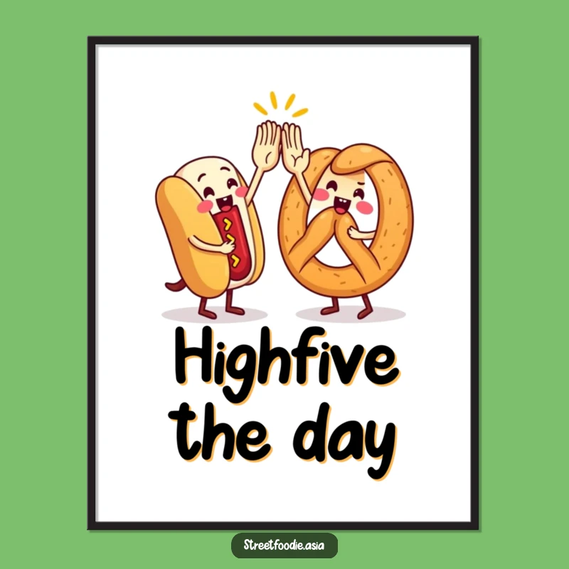Funny Street Food High-Five Poster: Celebrate Friendship with Vibrant Art