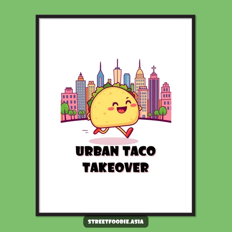 Funny Taco Cityscape Sprint Poster: Vibrant Art & Hilarious Foodie Decor Gift