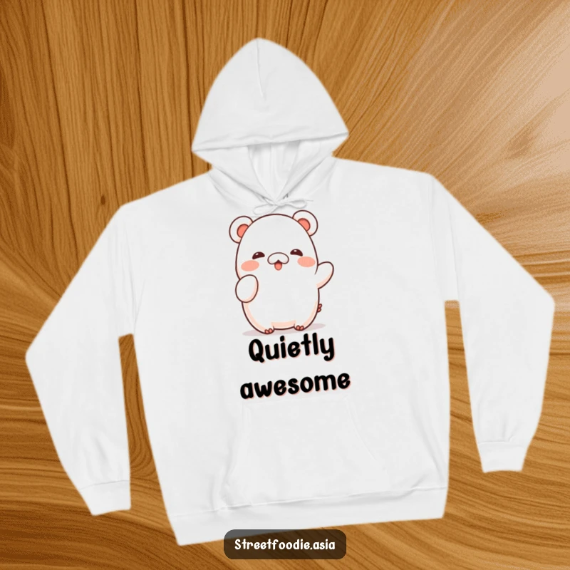 Funny Hoodie featuring a shy bao character giving a small, endearing wave, offering comfort with a touch of bashfulness.