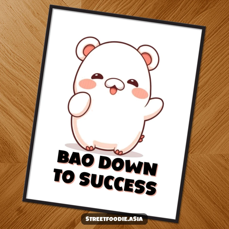 Funny Free Printable Bao Wall Art: A shy piece of bao character doing a little wave, adding sweet decor.