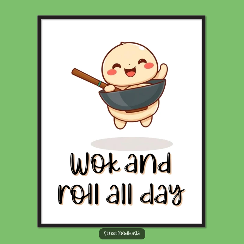 Free Printable Wall Art: Funny Dumpling Wok Spinner, Downloadable Decor for Kitchen Fun