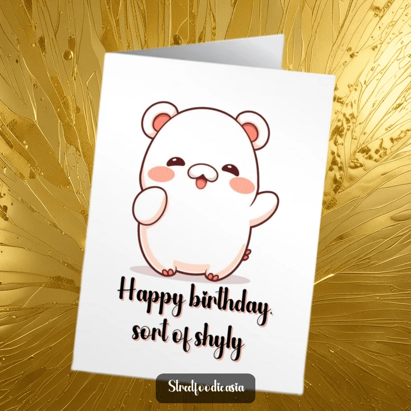 Funny Free Printable Bao Birthday Card: A shy piece of bao doing a little wave to wish happy birthday.