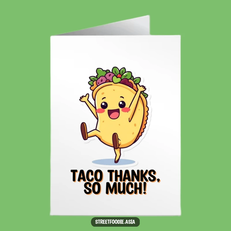 Free Printable Taco Thank You Card: Joyful Cartwheel Character Downloadable