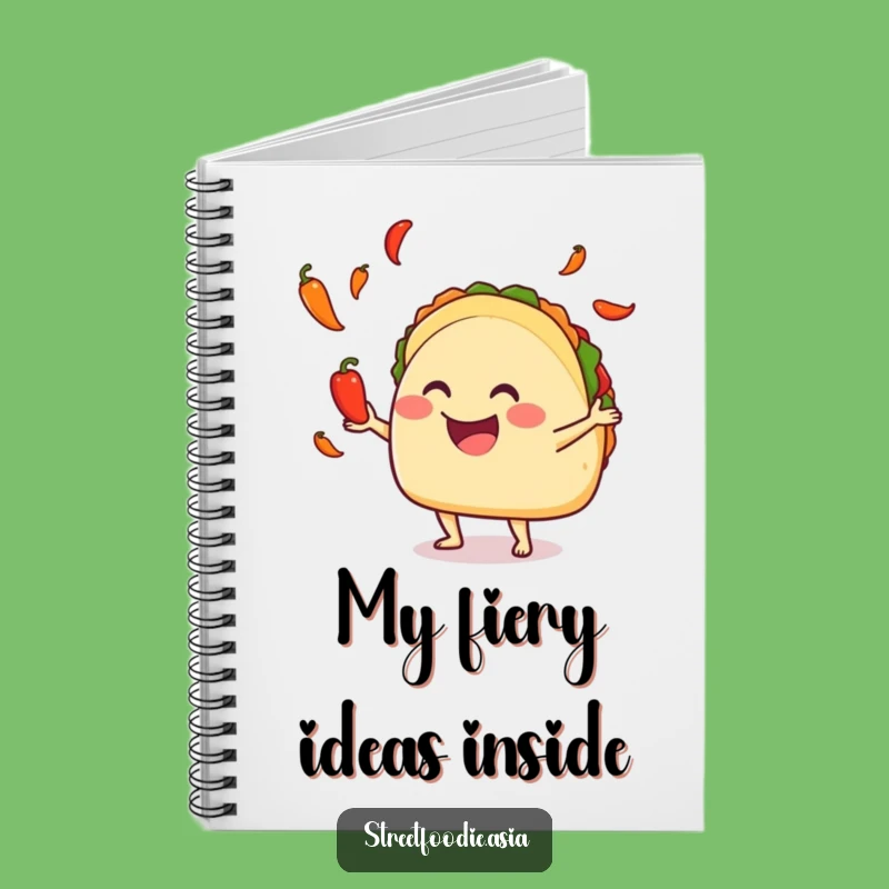 Funny Juggling Taco Notebook, Journal Pepper Character, Hilarious Gift for Foodies