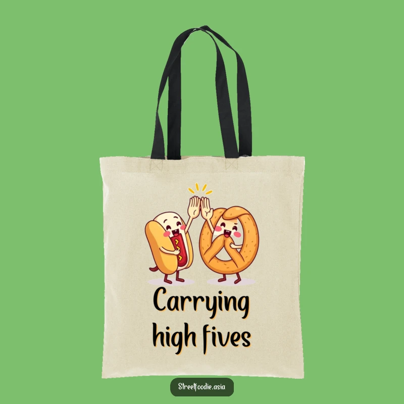 Funny Street Food High-Five Tote Bag: Carry Your Snacks and Smiles