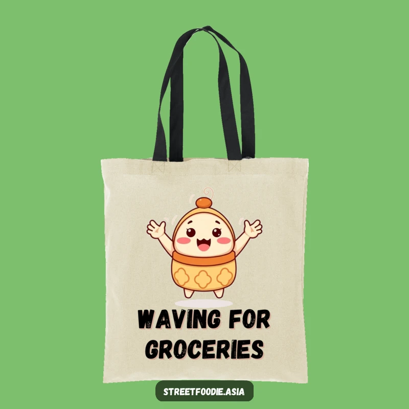 Funny Dim Sum Tote Bag: Waving Character, Perfect for Groceries & Gifts